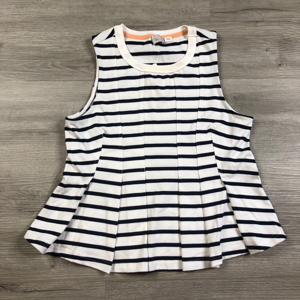 Anthropologie Postmark White Blue Pleated Shirt